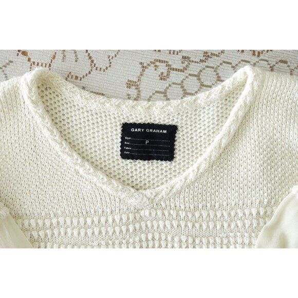 Gary Graham Ivory Cotton Silk Drop Shoulder Boxy 3/4 Sleeve Sweater sz P XS - Picture 4 of 6